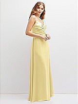 Alt View 2 Thumbnail - Pale Yellow Vertical Ruched Bodice Satin Maxi Dress with Full Skirt