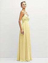 Side View Thumbnail - Pale Yellow Vertical Ruched Bodice Satin Maxi Dress with Full Skirt