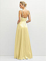 Rear View Thumbnail - Pale Yellow Vertical Ruched Bodice Satin Maxi Dress with Full Skirt