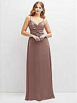 Alt View 1 Thumbnail - Sienna Vertical Ruched Bodice Satin Maxi Dress with Full Skirt