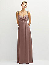 Front View Thumbnail - Sienna Vertical Ruched Bodice Satin Maxi Dress with Full Skirt
