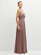 Side View Thumbnail - Sienna Vertical Ruched Bodice Satin Maxi Dress with Full Skirt