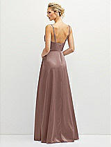 Rear View Thumbnail - Sienna Vertical Ruched Bodice Satin Maxi Dress with Full Skirt