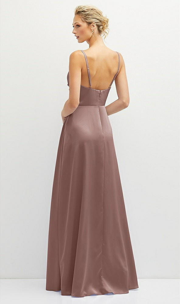 Back View - Sienna Vertical Ruched Bodice Satin Maxi Dress with Full Skirt