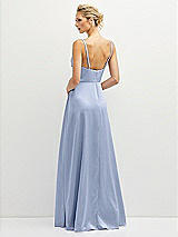 Rear View Thumbnail - Sky Blue Vertical Ruched Bodice Satin Maxi Dress with Full Skirt