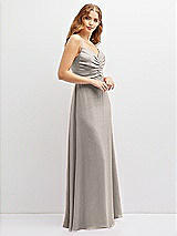 Alt View 2 Thumbnail - Taupe Vertical Ruched Bodice Satin Maxi Dress with Full Skirt