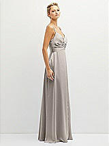 Side View Thumbnail - Taupe Vertical Ruched Bodice Satin Maxi Dress with Full Skirt