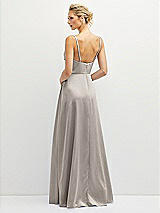 Rear View Thumbnail - Taupe Vertical Ruched Bodice Satin Maxi Dress with Full Skirt