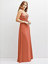 Alt View 2 Thumbnail - Terracotta Copper Vertical Ruched Bodice Satin Maxi Dress with Full Skirt