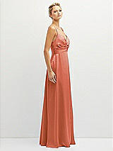 Side View Thumbnail - Terracotta Copper Vertical Ruched Bodice Satin Maxi Dress with Full Skirt
