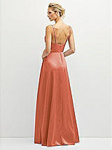 Rear View Thumbnail - Terracotta Copper Vertical Ruched Bodice Satin Maxi Dress with Full Skirt