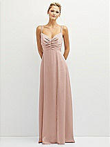 Front View Thumbnail - Toasted Sugar Vertical Ruched Bodice Satin Maxi Dress with Full Skirt