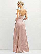 Rear View Thumbnail - Toasted Sugar Vertical Ruched Bodice Satin Maxi Dress with Full Skirt