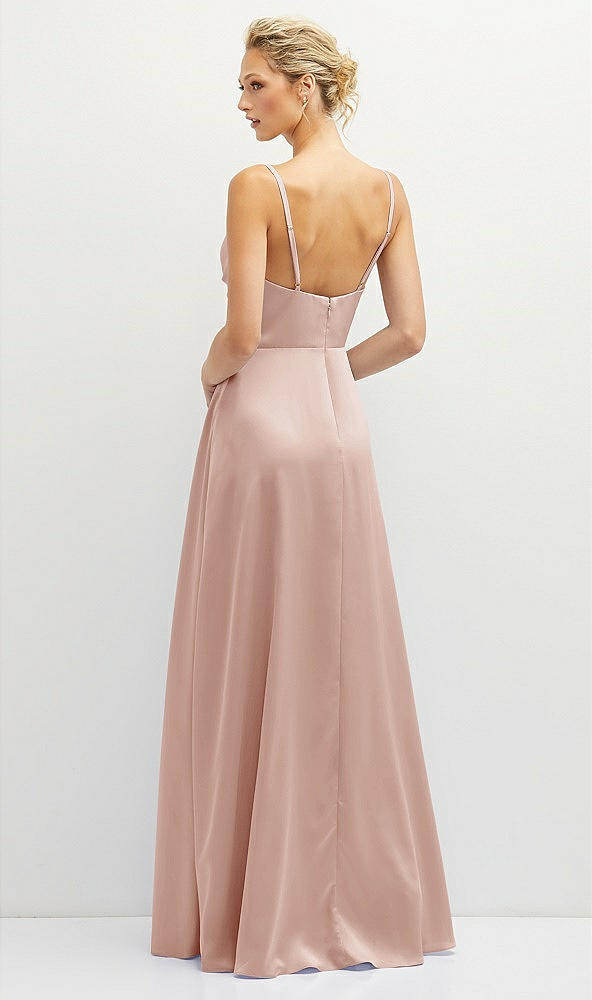 Back View - Toasted Sugar Vertical Ruched Bodice Satin Maxi Dress with Full Skirt