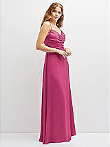 Alt View 2 Thumbnail - Tea Rose Vertical Ruched Bodice Satin Maxi Dress with Full Skirt