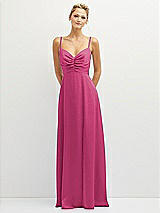 Front View Thumbnail - Tea Rose Vertical Ruched Bodice Satin Maxi Dress with Full Skirt