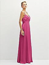 Side View Thumbnail - Tea Rose Vertical Ruched Bodice Satin Maxi Dress with Full Skirt