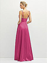 Rear View Thumbnail - Tea Rose Vertical Ruched Bodice Satin Maxi Dress with Full Skirt