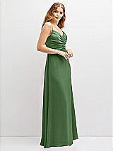 Alt View 2 Thumbnail - Vineyard Green Vertical Ruched Bodice Satin Maxi Dress with Full Skirt