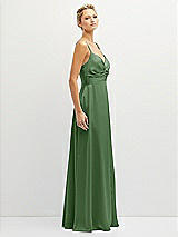 Side View Thumbnail - Vineyard Green Vertical Ruched Bodice Satin Maxi Dress with Full Skirt