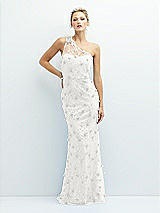 Front View Thumbnail - Ivory One-Shoulder Fit and Flare 3D Floral Embroidered Dress