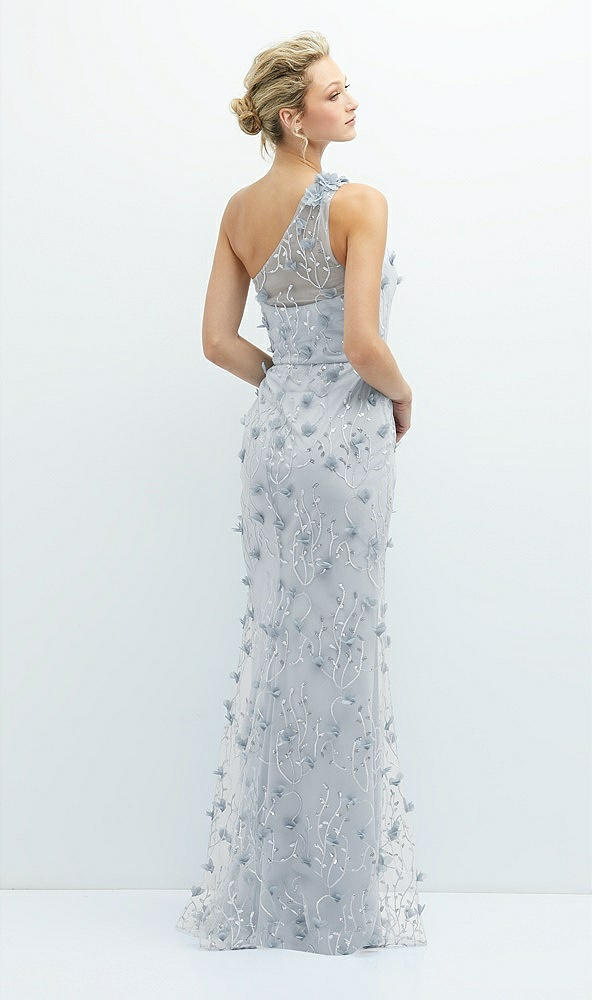 Back View - Silver Dove One-Shoulder Fit and Flare 3D Floral Embroidered Dress