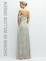 Alt View 1 Thumbnail - Suede Rose Off-the-Shoulder A-line Floral Embroidered Dress with Skinny Tie Sash