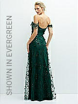 Alt View 1 Thumbnail - Celadon Off-the-Shoulder A-line 3D Floral Embroidered Dress