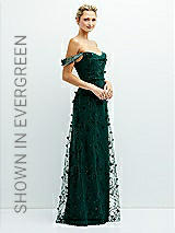 Side View Thumbnail - Celadon Off-the-Shoulder A-line 3D Floral Embroidered Dress