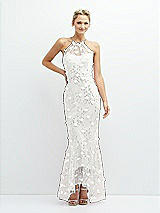 Front View Thumbnail - Ivory Sheer Halter Neck 3D Floral Embroidered Dress with High-Low Hem
