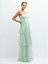 Side View Thumbnail - Celadon Strapless 3D Floral Embroidered Dress with Tiered Maxi Skirt