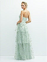 Rear View Thumbnail - Celadon Strapless 3D Floral Embroidered Dress with Tiered Maxi Skirt