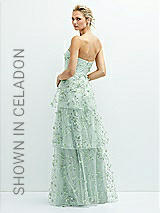 Alt View 1 Thumbnail - Evergreen Strapless 3D Floral Embroidered Dress with Tiered Maxi Skirt