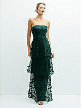 Front View Thumbnail - Evergreen Strapless 3D Floral Embroidered Dress with Tiered Maxi Skirt