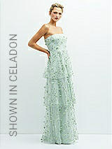Side View Thumbnail - Evergreen Strapless 3D Floral Embroidered Dress with Tiered Maxi Skirt
