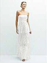 Front View Thumbnail - Ivory Strapless 3D Floral Embroidered Dress with Tiered Maxi Skirt