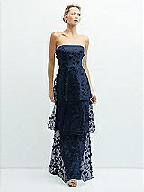 Front View Thumbnail - Midnight Navy Strapless 3D Floral Embroidered Dress with Tiered Maxi Skirt
