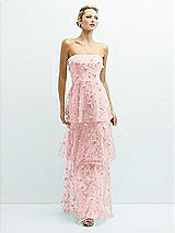 Front View Thumbnail - Rose - PANTONE Rose Quartz Strapless 3D Floral Embroidered Dress with Tiered Maxi Skirt