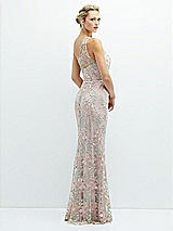 Rear View Thumbnail - Suede Rose One-Shoulder Fit and Flare Floral Embroidered Dress with Skinny Tie Sash