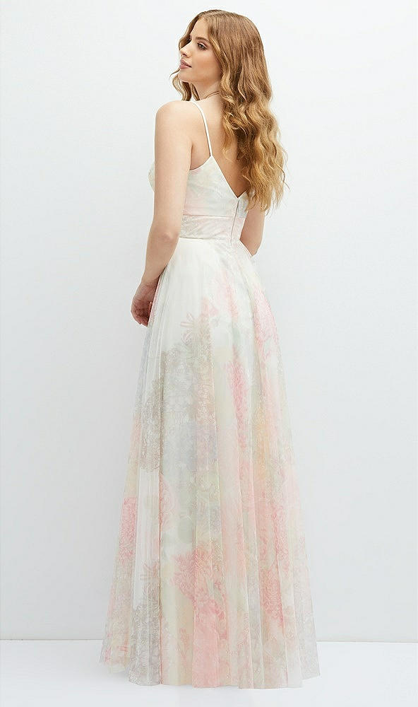 Back View - Rose Romance Romantic Floral Soft Tulle Maxi Dress with Full Skirt