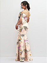 Rear View Thumbnail - Butterfly Botanica Pink Sand Off-the-Shoulder Bow Floral Satin Corset Dress with Fit and Flare Skirt
