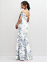 Rear View Thumbnail - Cottage Rose Larkspur Off-the-Shoulder Bow Floral Satin Corset Dress with Fit and Flare Skirt