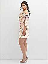 Alt View 3 Thumbnail - Butterfly Botanica Pink Sand Floral Satin Off-the-Shoulder Bow Corset Fit and Flare Mini Dress