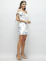 Side View Thumbnail - Cottage Rose Larkspur Floral Satin Off-the-Shoulder Bow Corset Fit and Flare Mini Dress