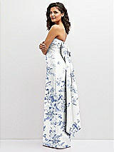 Side View Thumbnail - Cottage Rose Larkspur Floral Strapless Draped Bodice Column Dress with Oversized Bow