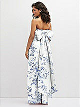 Rear View Thumbnail - Cottage Rose Larkspur Floral Strapless Draped Bodice Column Dress with Oversized Bow