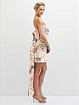 Side View Thumbnail - Butterfly Botanica Pink Sand Floral Strapless Satin Column Mini Dress with Oversized Bow
