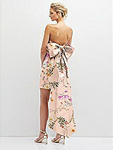 Rear View Thumbnail - Butterfly Botanica Pink Sand Floral Strapless Satin Column Mini Dress with Oversized Bow