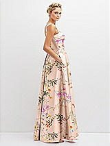 Side View Thumbnail - Butterfly Botanica Pink Sand Floral Lace-Up Back Bustier Satin Dress with Full Skirt and Pockets