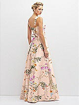 Rear View Thumbnail - Butterfly Botanica Pink Sand Floral Lace-Up Back Bustier Satin Dress with Full Skirt and Pockets